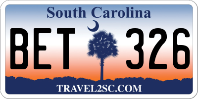 SC license plate BET326