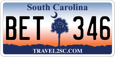 SC license plate BET346