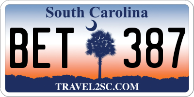 SC license plate BET387