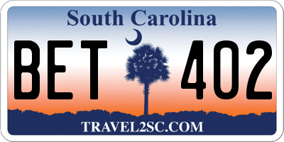 SC license plate BET402