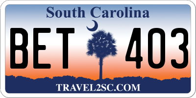 SC license plate BET403