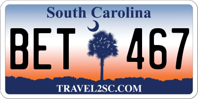 SC license plate BET467