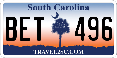 SC license plate BET496