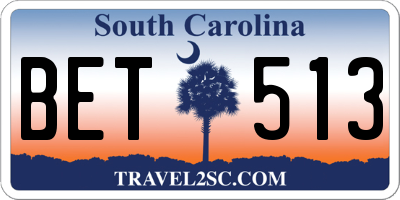 SC license plate BET513