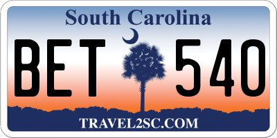 SC license plate BET540
