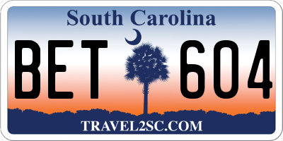 SC license plate BET604