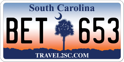 SC license plate BET653
