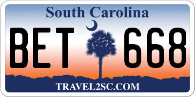 SC license plate BET668