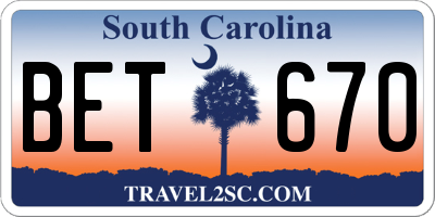 SC license plate BET670