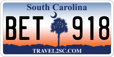 SC license plate BET918