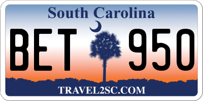 SC license plate BET950