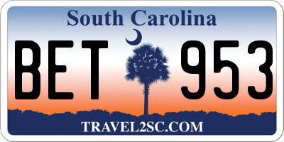 SC license plate BET953