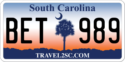 SC license plate BET989