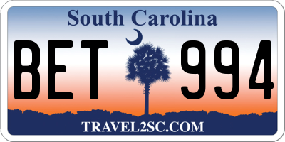 SC license plate BET994
