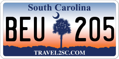 SC license plate BEU205