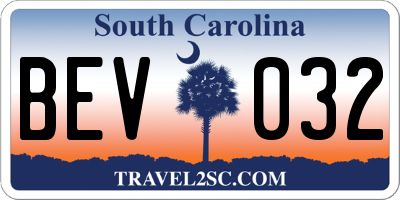 SC license plate BEV032