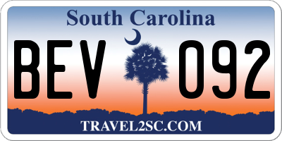 SC license plate BEV092