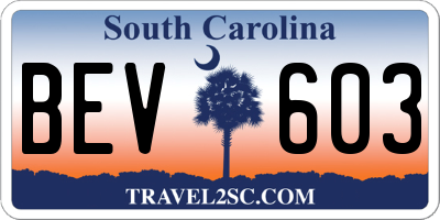 SC license plate BEV603