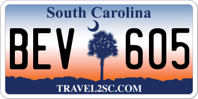 SC license plate BEV605