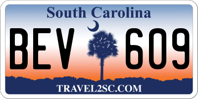 SC license plate BEV609