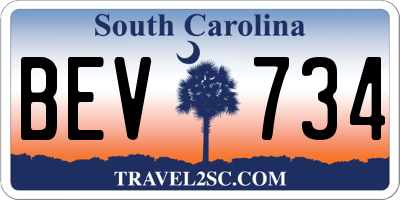 SC license plate BEV734
