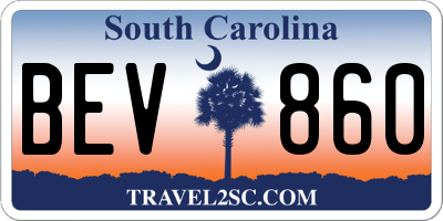 SC license plate BEV860