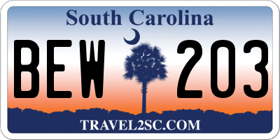 SC license plate BEW203