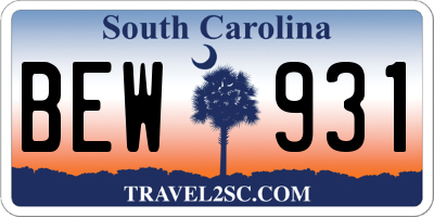 SC license plate BEW931