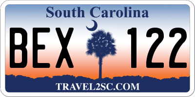 SC license plate BEX122