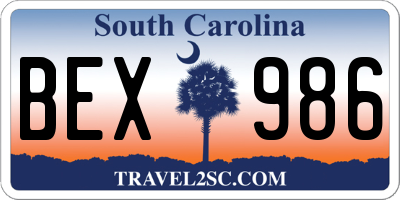 SC license plate BEX986