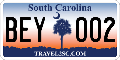 SC license plate BEY002