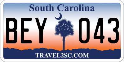 SC license plate BEY043