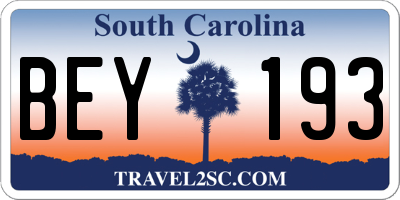 SC license plate BEY193