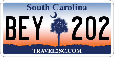 SC license plate BEY202