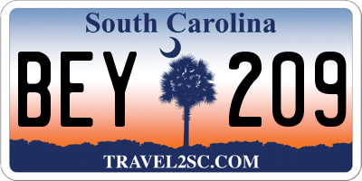 SC license plate BEY209