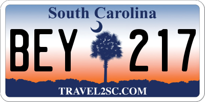 SC license plate BEY217