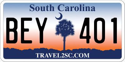 SC license plate BEY401
