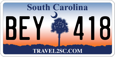 SC license plate BEY418