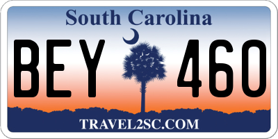 SC license plate BEY460