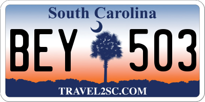 SC license plate BEY503