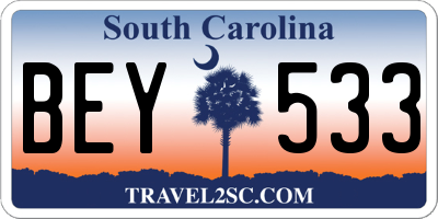 SC license plate BEY533