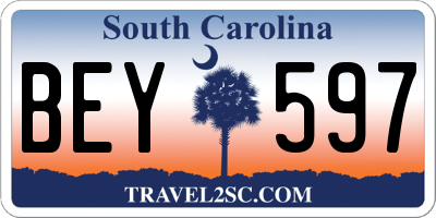 SC license plate BEY597