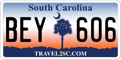 SC license plate BEY606