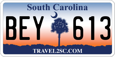SC license plate BEY613