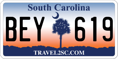 SC license plate BEY619
