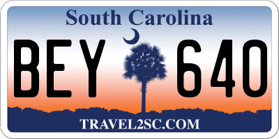 SC license plate BEY640