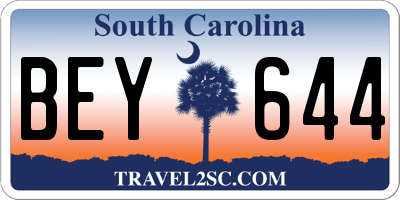 SC license plate BEY644