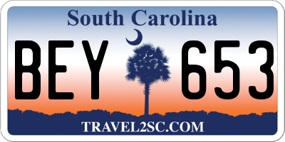SC license plate BEY653