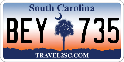 SC license plate BEY735