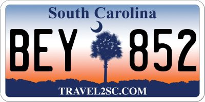 SC license plate BEY852
